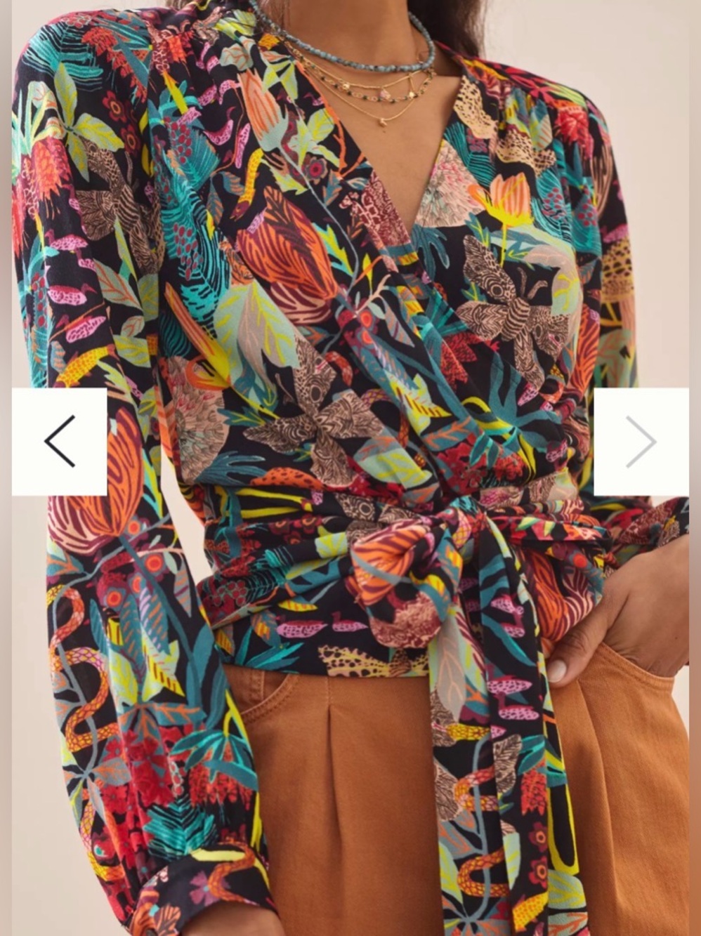 ANTHROPOLOGIE Michelle Morin Floral Wrap Blouse Vibrant Tropical Jungle Size S
